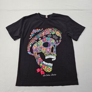Los Cabros Mexico Sugar Skull Black Short Sleeve Cotton T-Shirt Adult M